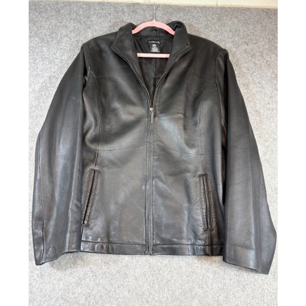 George Leather Jacket Womens Large Black Full Zip Grunge Streetwear 90s  Y2K